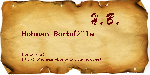 Hohman Borbála névjegykártya